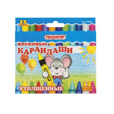Карандаши цветные ПИФАГОР 222966, восковые, утолщенные, 12 цв