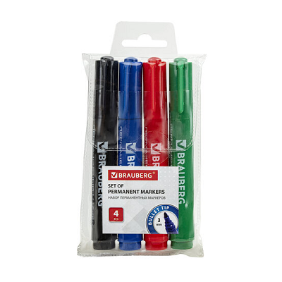 Набор маркеров перм. BRAUBERG Classic 150299 или Energy 150479, 3 мм, 4 шт